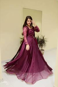 Vestido Maxi Clásico de Chifón Estilo Anarkali para Mujer, Lehenga Choli para Fiesta, Sin Arrugas - Product Image 5