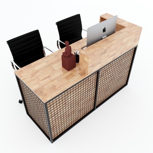 Mostrador de Recepción BLT68013 de Madera de Caucho Multicolor con Luz LED, Diseño Moderno para Hotel, Gimnasio o Salón - Product Image 1