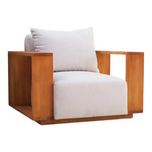 Fauteuil de jardin en teck de style nordique minimaliste, siège individuel avec accoudoirs larges, chaise longue architecturale en bois pour complexe hôtelier moderne - Product Image 1