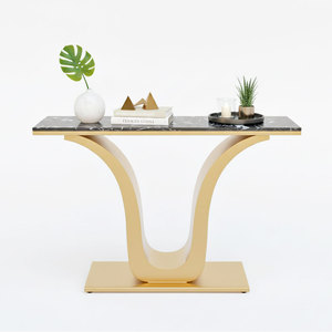 Modern Wabi-Sabi <b>Console</b> Table 120x30x85cm Marble Stone Top Iron Legs Mirrored Feature for Villa Living Room Bedroom Hotel Use - Product Image 3