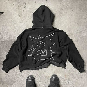 Venta al por mayor Terry Streetwear Heavyweight Oversized Patch Hoodie Manufacturers Custom Logo Applique Bordado Acid Wash Hoodie Hombres - Product Image 4