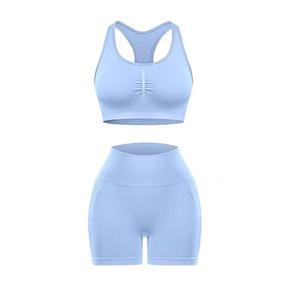 Taille haute deux pièces Fitness Yoga pantalon Push up gilet respirant élastique solide ensemble de sport pour les femmes - Product Image 6