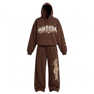 Conjunto Deportivo Casual de Dos Piezas para Mujer, Sudadera con Capucha Marrón Extra Grande y Pantalones Deportivos Anchos - Product Image 3