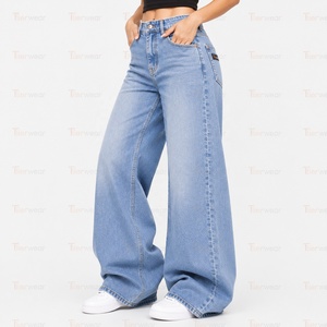 Jeans Premium para Mujer al por Mayor, Pantalones Vaqueros Personalizados de Cintura Alta, Corte Ajustado, Pierna Ancha, Pierna Recta, Casuales, Elásticos, de Algodón - Product Image 2