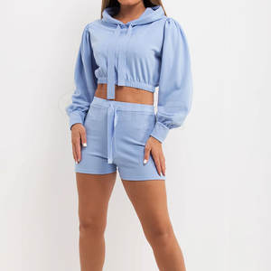 Design personnalisé pour l'extérieur, ensemble de sweats à capuche courts, ensemble de sweats à capuche confortables et de couleur unie pour femmes - Product Image 4