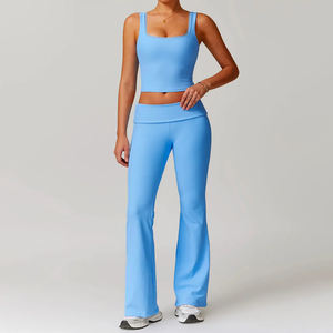 2025 femmes 2 pièces sans couture séchage rapide sport Yoga ensemble personnaliser Logo sans manches vêtements de sport respirant léger motif solide - Product Image 1