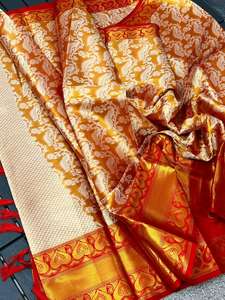 Fabricante de Blusas de Sari con Diseño Moderno Kanjivaram, Tejido de Seda Semi Suave con Bordado Zari, para Festivales, de Surat, India - Product Image 6