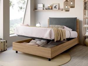 Letto Contenitore Piazza e Mezza, Hecho en Italia, Cabecero con Cojín Acolchado y Rejilla de Madera con Efecto Roble EVERGREENWEB - Product Image 3