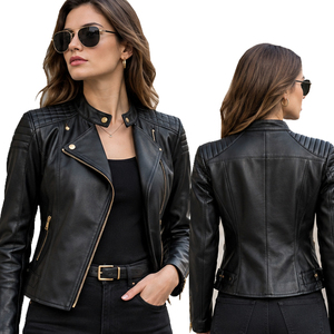 <b>Women</b> <b>Leather</b> <b>Jacket</b> Coat Zip Up Collar Zip Pockets Regular Fit for Streetwear New Fashion design - Product Image 1