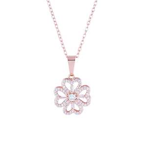 Fashionable Certified Lab Diamond Rotatable Four Heart <b>Clover</b> Creative Pendant <b>Necklace</b> in 14K Pure Rose <b>Gold</b> or Sterling Silver - Product Image 1