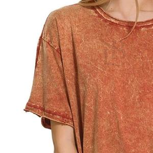 Camiseta de algodón pesado Vintage personalizada para mujer, camiseta de manga corta de algodón grueso con cuello redondo, ropa informal pesada, lavado ácido, transpirable - Product Image 2