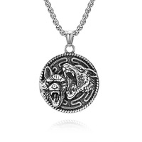 Herren Edelstahl Wolfskopf-Medaillon Halskette Doppelseitiges Dreieck-Symbol Wikinger-Schmuck Großhandelsangebot