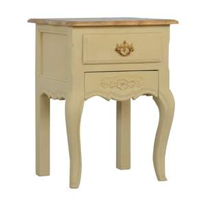 Elegant French Style Cream Mahogany <b>Bedside</b> Table Hand-Carved Nightstand with Single Drawer Artisanal Bedroom Accent Furnitu - Product Image 2