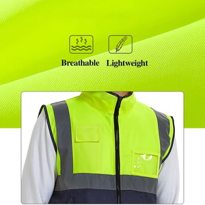 Hi Vis Workwear Chaleco DE TRABAJO transpirable de construcción de dos tonos con cremallera frontal multibolsillos Opciones de talla grande para uniformes de seguridad - Product Image 5