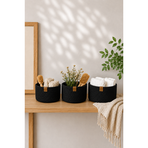 ชุดตะกร้าถักสีดำสามชิ้นสำหรับใช้ในห้องน้ำ - Product Image 1