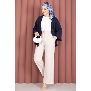 Pantalones Casuales de Pierna Ancha de Tencel con Cintura Alta Elástica y Bolsillos, Transpirables y con Técnica Antiarrugas, Color Piedra - Product Image 3