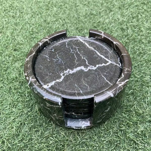 Juego de Posavasos de Piedra de Mármol Negro Zebra Hechos a Mano con Soporte, Posavasos de Piedra Natural - Product Image 1