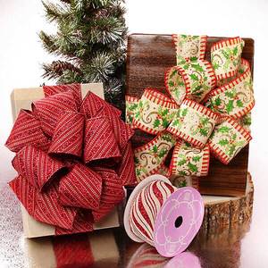 Christmas Prints & Patterned Natural <b>Wired</b> <b>Ribbons</b> Burlap Material for Gift Wrapping - Product Image 1