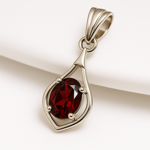 จี้เงินแท้ 925 รูปทรงวงรี ดีไซน์มินิมอล ชุบโรเดียม ประดับพลอยโกเมนสีแดงธรรมชาติ สำหรับเป็นเครื่องประดับหมั้น น้ำหนัก 1.20 กรัม - Product Image 3