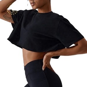 Personnalisable coton recadrée haut de gymnastique femmes XS taille blanc débardeur goutte épaule plaine surdimensionné t-shirt brodé Design de mode - Product Image 2