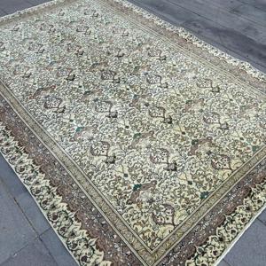 Vintage Turkish Rug, 6.4x9.6 ft Rug, <b>Brown</b> Persian <b>Wool</b> Rug - Product Image 2