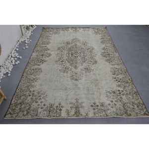 Tapis en laine florale marron beige classique 5.5X8 pieds Patchwork Technique tissée en latex pour décor à la maison vintage pour le salon des adolescents - Product Image 1