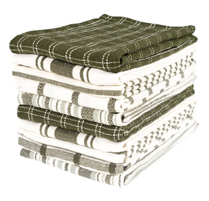 Un grand paquet de serviettes de cuisine texturées de couleur vert olive et blanc de qualité supérieure. Disponible à prix de gros. - Product Image 1