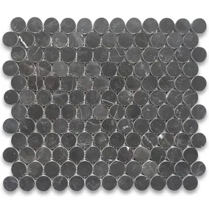 Nero Marquina Carrelage de mosaïque en marbre noir 1 pouce Penny Round Honed Surface Carrara Marble Chinese Style for Bathroom Floor N93LXP - Product Image 1