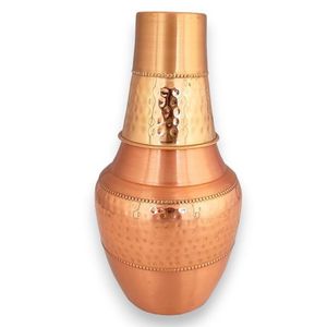 Metal <b>Wave</b> Modern Design Hammered Copper Bottle Matt Finished Barware Kitchen Sustainable Direct Drinking Water Tumblr Style Lid - Product Image 3