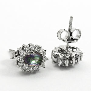 Rhodium Plated Earring 925 Sterling Silver Mystic White CZ Oval Shape Latest Trending Design <b>Handmade</b> <b>Jewelry</b> Wholesale Supplier - Product Image 1