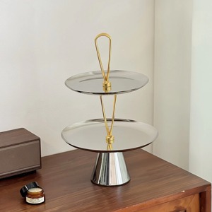 Présentoir à gâteaux et plateau à fruits rond à 2 niveaux en métal fait main, design moderne, multifonctionnel, idéal pour mariage, nouveauté Inde, vente chaude - Product Image 2