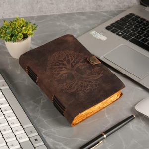 Vintage Embossed Leather Journal, Tree of Life Coptic Bound Notebook, Antique Paper Diary with <b>Magnetic</b> <b>Lock</b> - Product Image 5