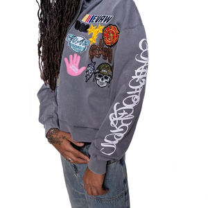 Nueva Ropa de Invierno, Sudadera Corta de Estilo Vintage con Lavado Ácido, Bordada, con Cierre, 100% Algodón de Punto, para Hombre - Product Image 5