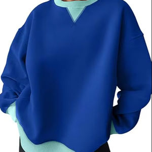 Sudadera de cuello redondo de lana con bloque de Color de gran tamaño para mujer, sudaderas con capucha, ropa Y2k, trajes de moda de otoño a la moda - Product Image 1