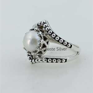 Handmade Minimalist June Birthstone Sterling Silver Pearl <b>Ring</b> <b>Dainty</b> Silver Pearl <b>Ring</b> for Women - Product Image 6
