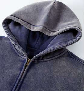 Fleece Heavyweight Zip Hoodie recortada Personalizar Venta al por mayor Heavyweight Wash Vintage Zip up Hoodie - Product Image 5