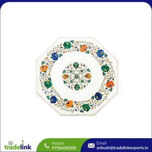 โต๊ะกาแฟทำด้วยมือหินอ่อนและแก้วดีไซน์แบบฝังสวยงามด้านบนทรงกลมสำหรับห้องนั่งเล่นในบ้าน - Product Image 5