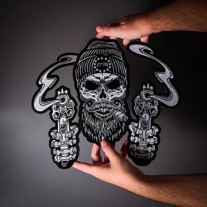 แผ่นปะรูปหัวกะโหลกปักสำหรับ BIP-0043ขี่มอเตอร์ไซค์แผ่นผ้า PU ปักลายขนาดใหญ่โรงงาน - Product Image 4