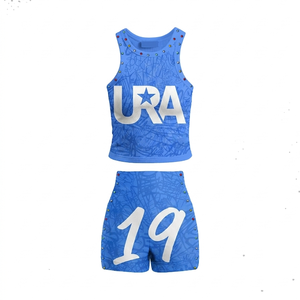 240 GSM Cotton Terry Women Sleeveless Tshirt Short <b>Set</b> Blue Puff Print <b>Paint</b> Splash Custom Logo Outfit Women's <b>Sets</b> - Product Image 2