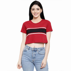 Vente chaude Femmes Crop Tops Logo Personnalisé Impression Léger Coton Respirant Toile Matériel pour L'été T-shirts - Product Image 6