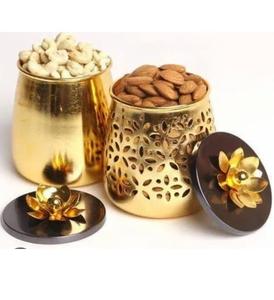 Juego de 2 Recipientes Metálicos con Acabado Dorado y Diseño Martillado, Azucarera, Salero, para Uso en la Cocina - Product Image 2