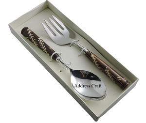 สแตนเลสคุณภาพสูงสลัดเสิร์ฟเครื่องมือตกแต่งชุดช้อนและส้อมชุดเรซิ่นจับ SS 18/8 สลัด Server ชุด - Product Image 1