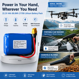 Batterie au lithium 21700 22,2 V 4000 mAh rechargeable pour nettoyeur haute pression portable, souffleur à main et drone à longue autonomie - Product Image 2