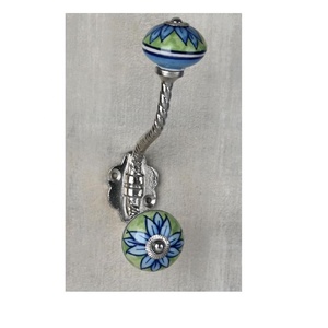 Bouton en céramique moderne Double crochet motif fleur crochets muraux pour manteau sac à main bijoux chapeau-pour cuisine commode tiroir salle de bain utilisation - Product Image 2