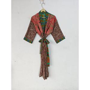 ชุดคลุมกิโมโนผ้าไหมรีไซเคิลสไตล์โบฮีเมียนสำหรับทั้งชายและหญิงชุดราตรีชุดนอนให้ความอบอุ่นชุดใส่ในฤดูใบไม้ร่วงฤดูร้อนลายดอกไม้ - Product Image 1