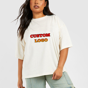 Camiseta de mujer de algodón 100% de alta calidad color sólido personalizado DTG logotipo impreso gota hombro holgado camiseta de peso pesado para mujer - Product Image 1