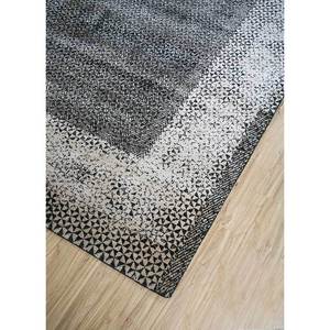 Gulmarg AKPS-3010 Hand Knotted Silk <b>Rug</b> Grey <b>Black</b> Geometric Abstract Pattern for Home Living Hallway Bedside-Rectangle Shape - Product Image 2