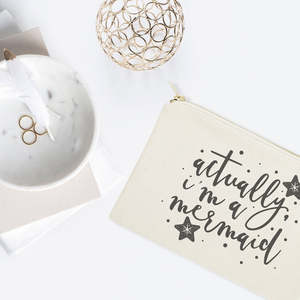 Portable Large Capacity Cotton Canvas Cosmetic Bag Eco-Friendly Water Resistant Mermaid Pattern <b>Makeup</b> Pouch Letter <b>Case</b> - Product Image 3