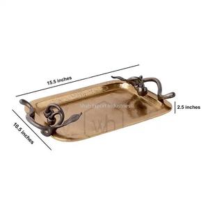 Aluminum Golden Serving <b>Tray</b> With Black Branch Handles Rectangular Kitchenware Dining Table Food & <b>Drink</b> Serving <b>Trays</b> - Product Image 6
