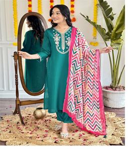 Pantalon Kurti en tissu Viscose Chanderi à la mode et exclusif avec du lin pur Dupatta pour filles costumes de fête pour une utilisation quotidienne - Product Image 2